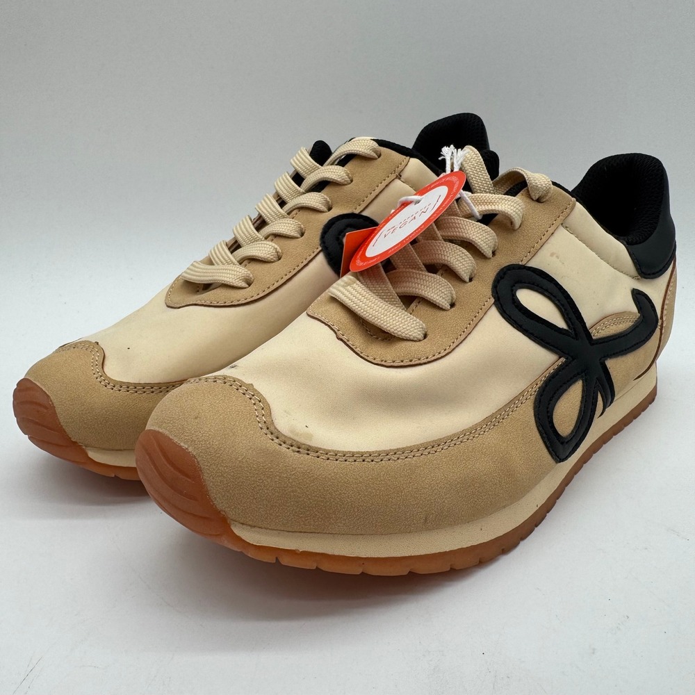 Lucky Step Women's Size 9 Tan Black Retro Sneakers Vegan Lace Up Casual Shoes